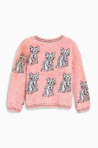 Pink Fluffy Cats Sweater (3-16yrs)